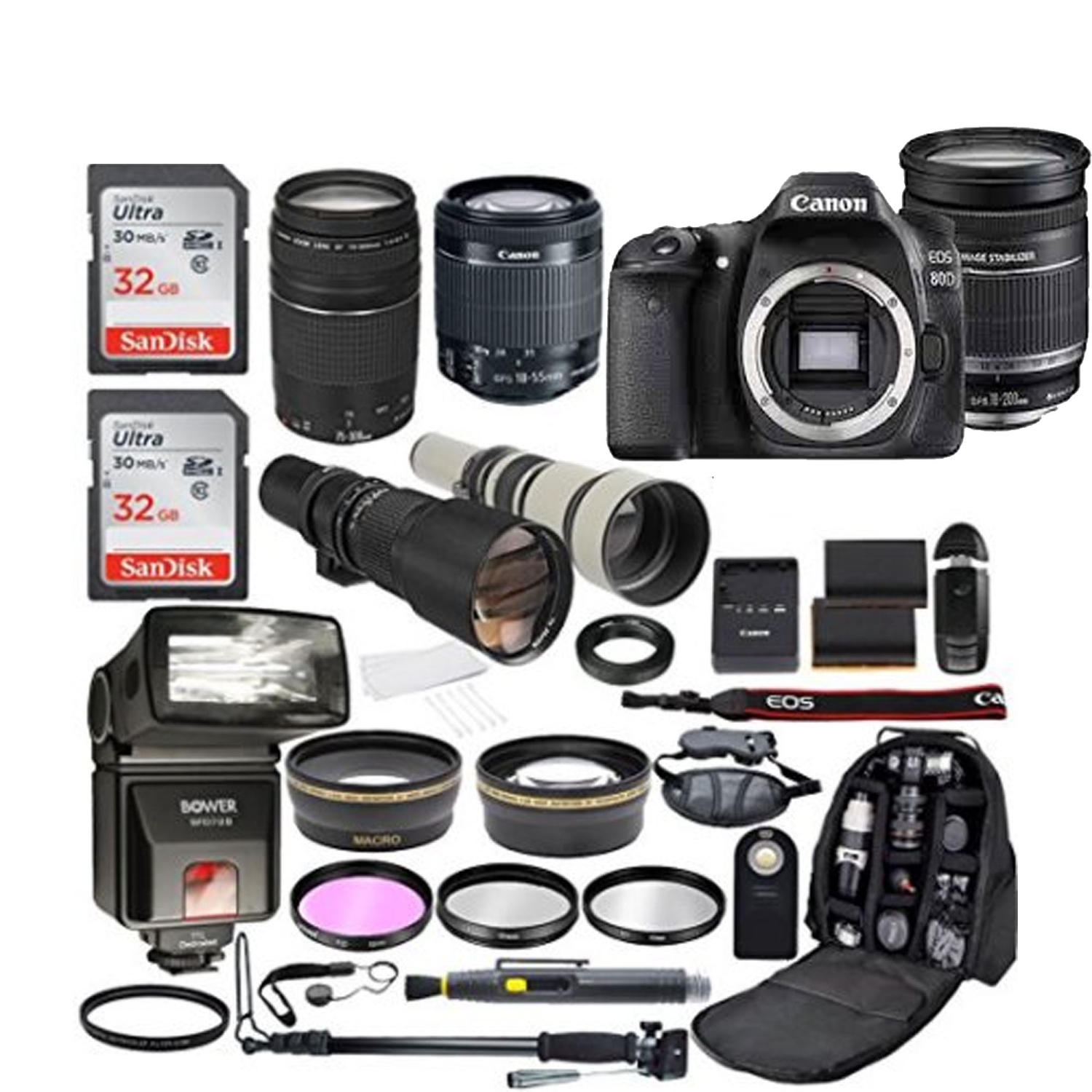 Canon EOS 80D with 18-200mm IS & Canon 75-300mm & 18-55mm Mega Bundle