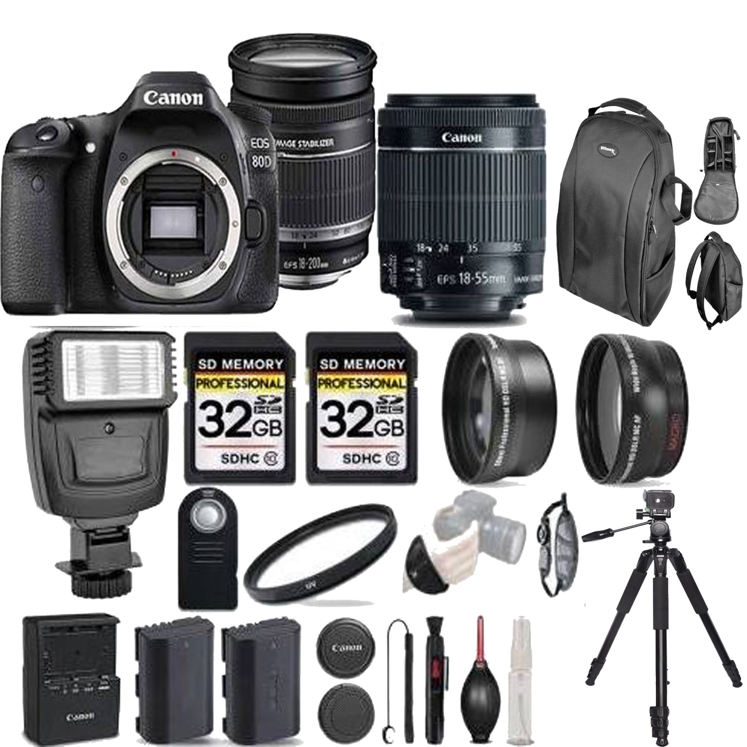Canon EOS 80D with 18-200mm IS Lens & 18-55mm Essential Bundle