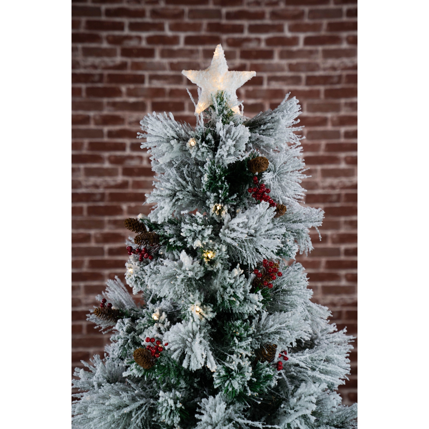 Hi-Line Gift Ltd Christmas Tree Fiber Optic Snow with Cones & Berries
