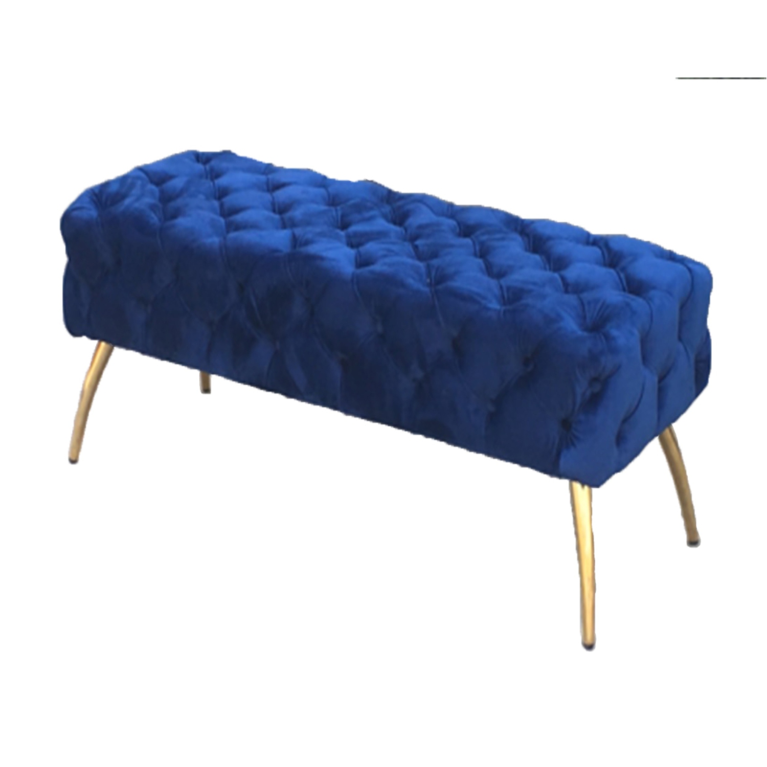 Hi-Line Gift Ltd Navy Blue & Gold Button-Tufted Velvet Bench