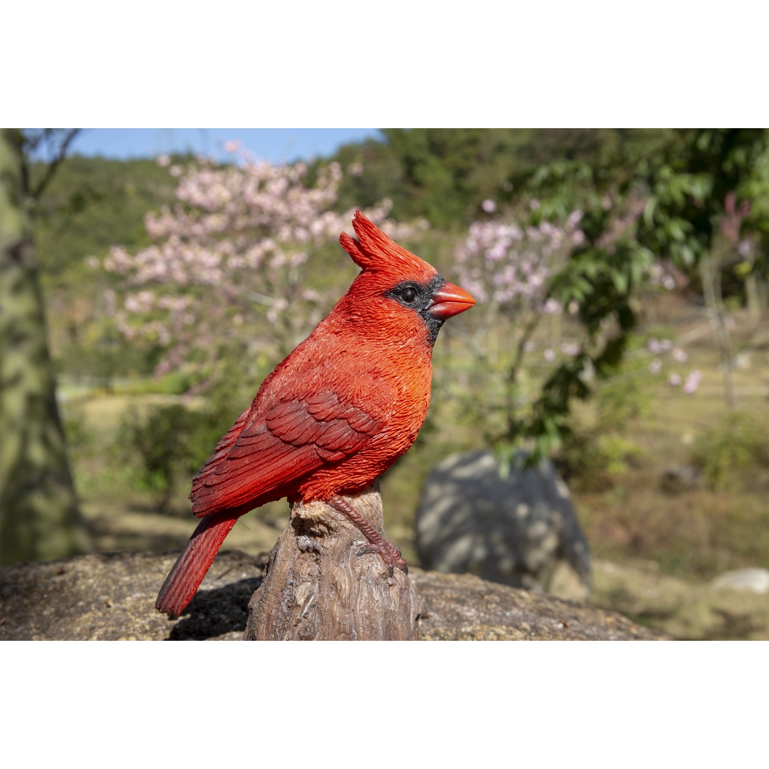 Hi-Line Gift Ltd Motion Activated Singing Cardinal Standing On Stump