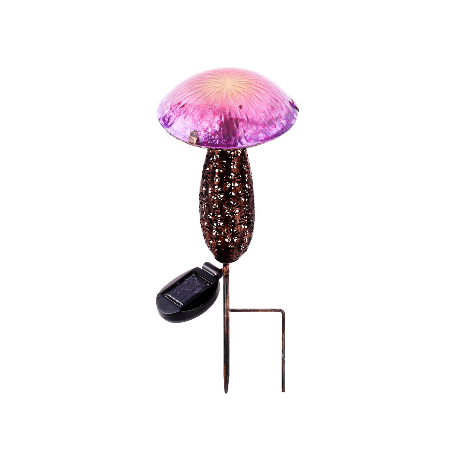 Hi-Line Gift Ltd Metal And Glass Solar Mushroom Stake with LED - Pink And Purple