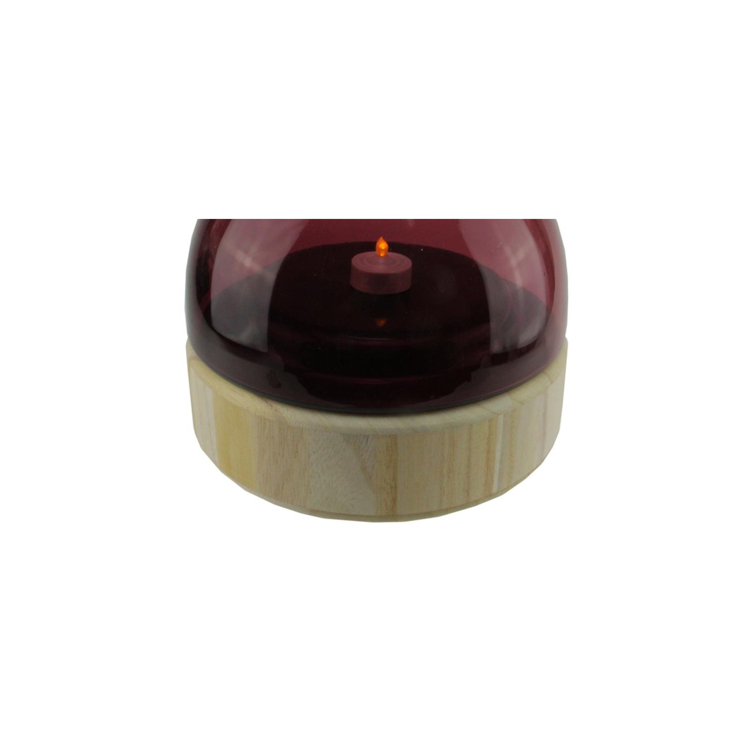 9.75" Merlot Colored Glass Pillar Candle Holder with Wooden Base