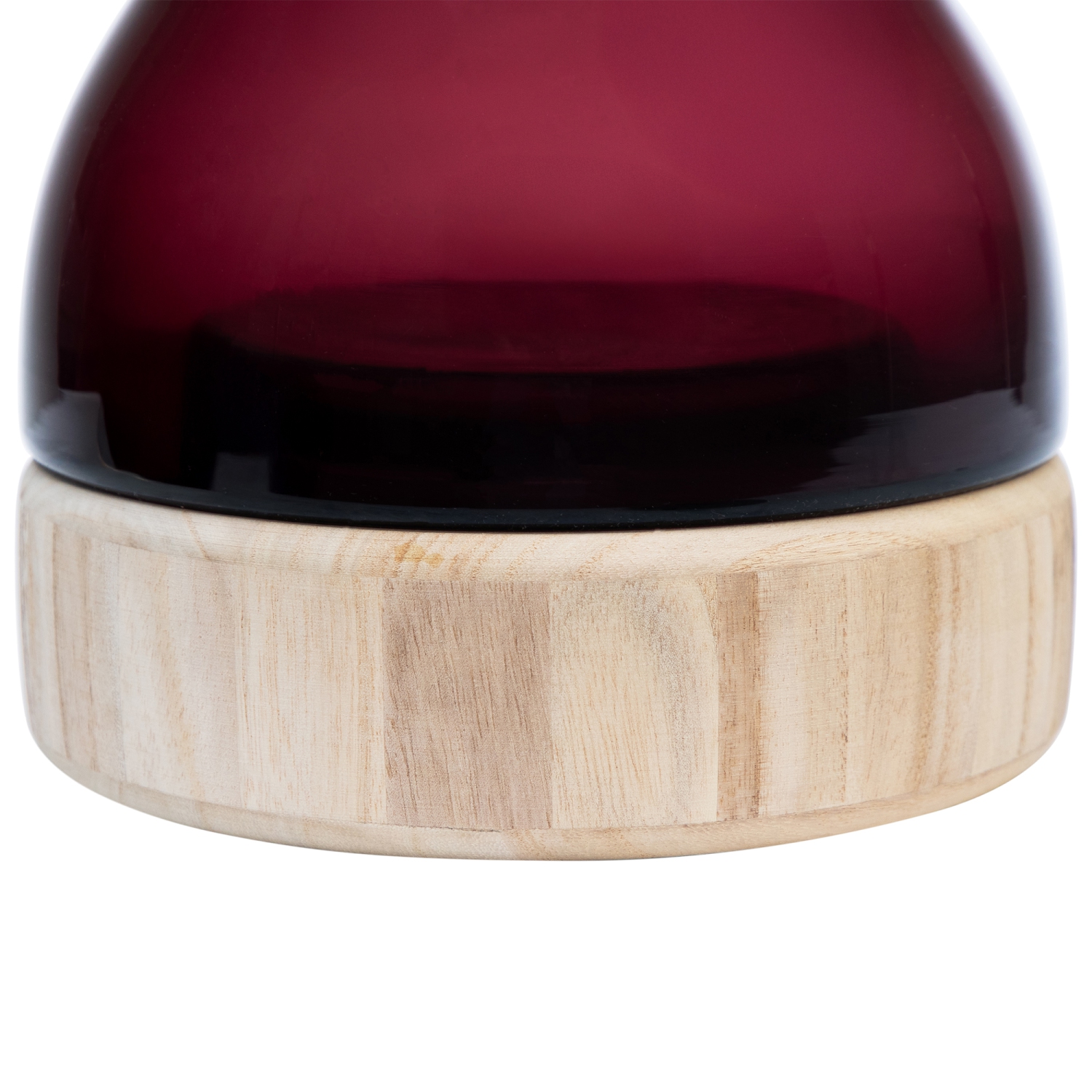 9.75" Merlot Colored Glass Pillar Candle Holder with Wooden Base