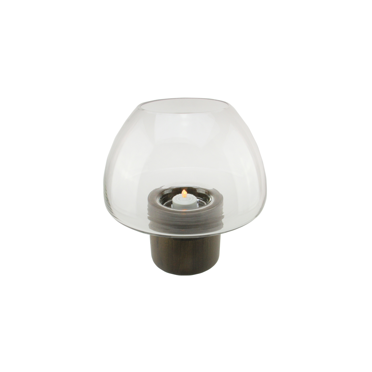 9.75" Transparent Glass Pillar Candle Holder with Wooden Base