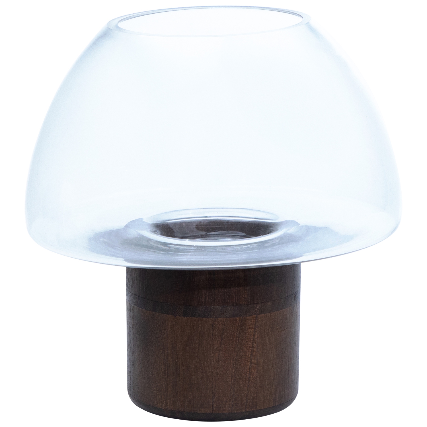 9.75" Transparent Glass Pillar Candle Holder with Wooden Base