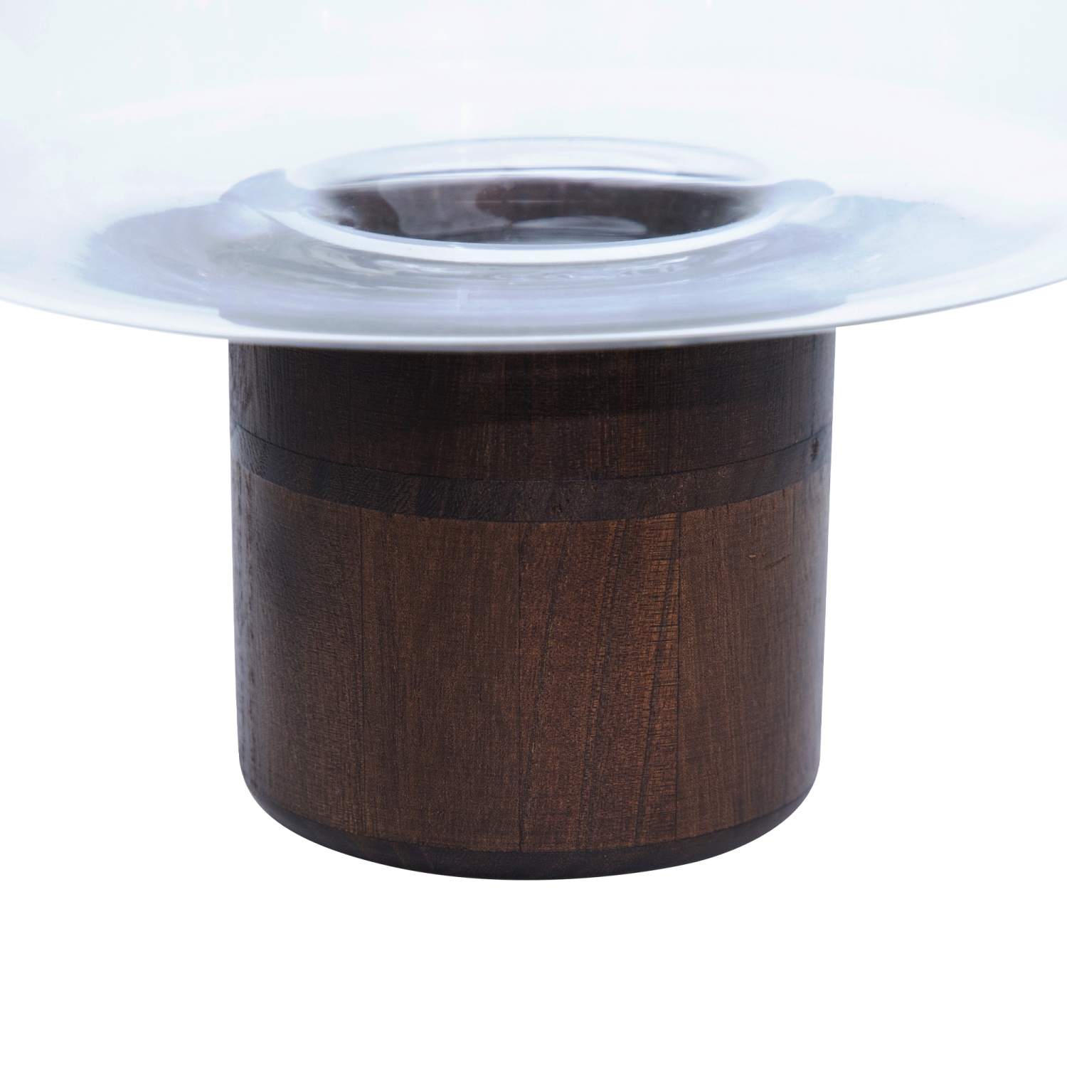 9.75" Transparent Glass Pillar Candle Holder with Wooden Base