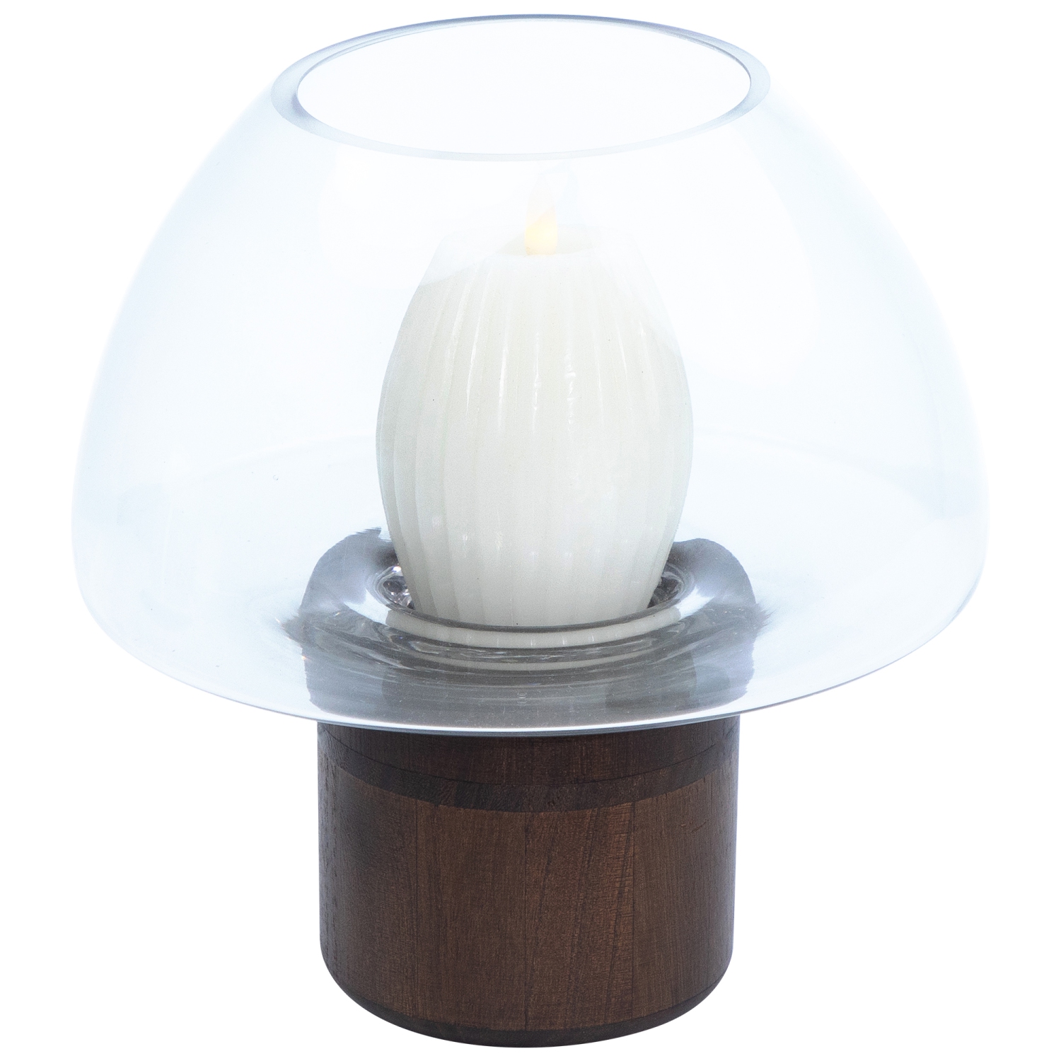 9.75" Transparent Glass Pillar Candle Holder with Wooden Base