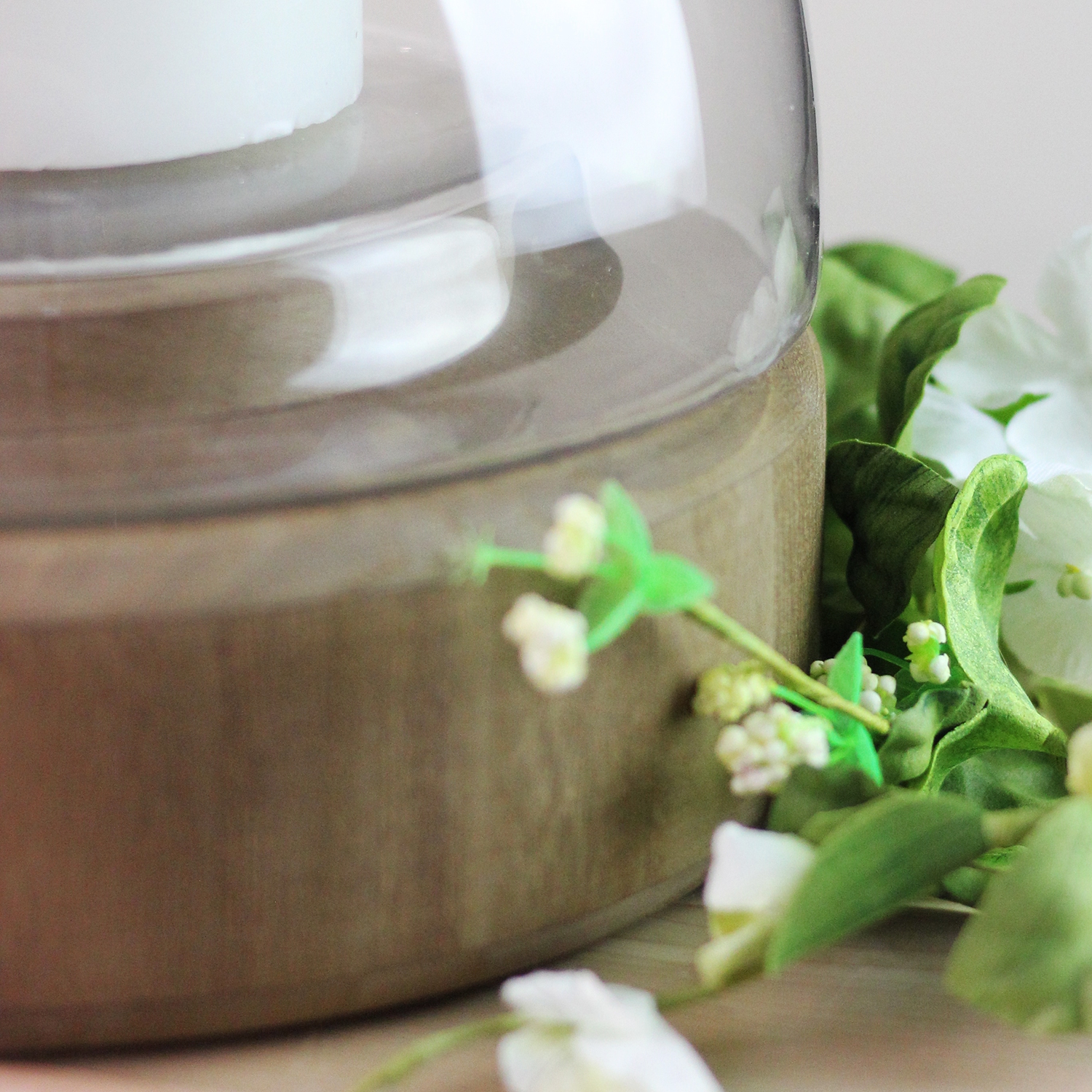 10.25" Transparent Glass Pillar Candle Holder with Wooden Base