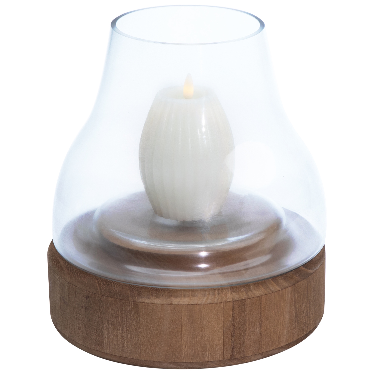 10.25" Transparent Glass Pillar Candle Holder with Wooden Base