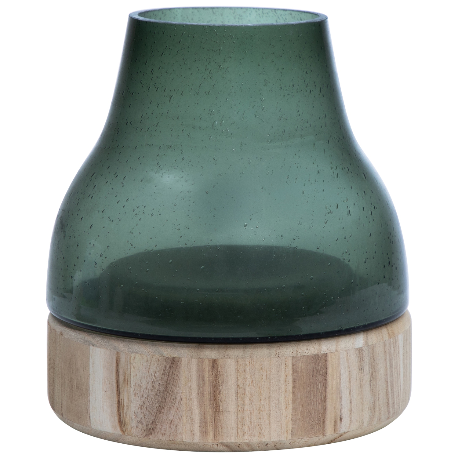 9.75" Storm Gray Bubble Glass Pillar Candle Holder with Wooden Base