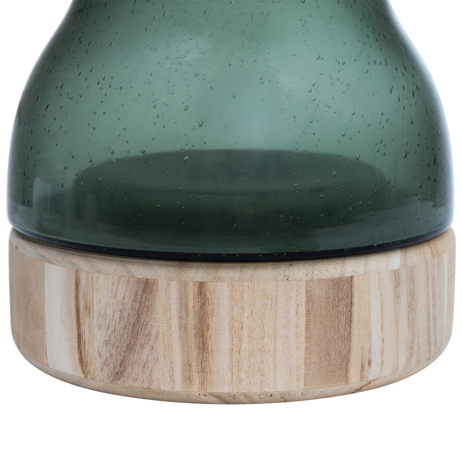 9.75" Storm Gray Bubble Glass Pillar Candle Holder with Wooden Base