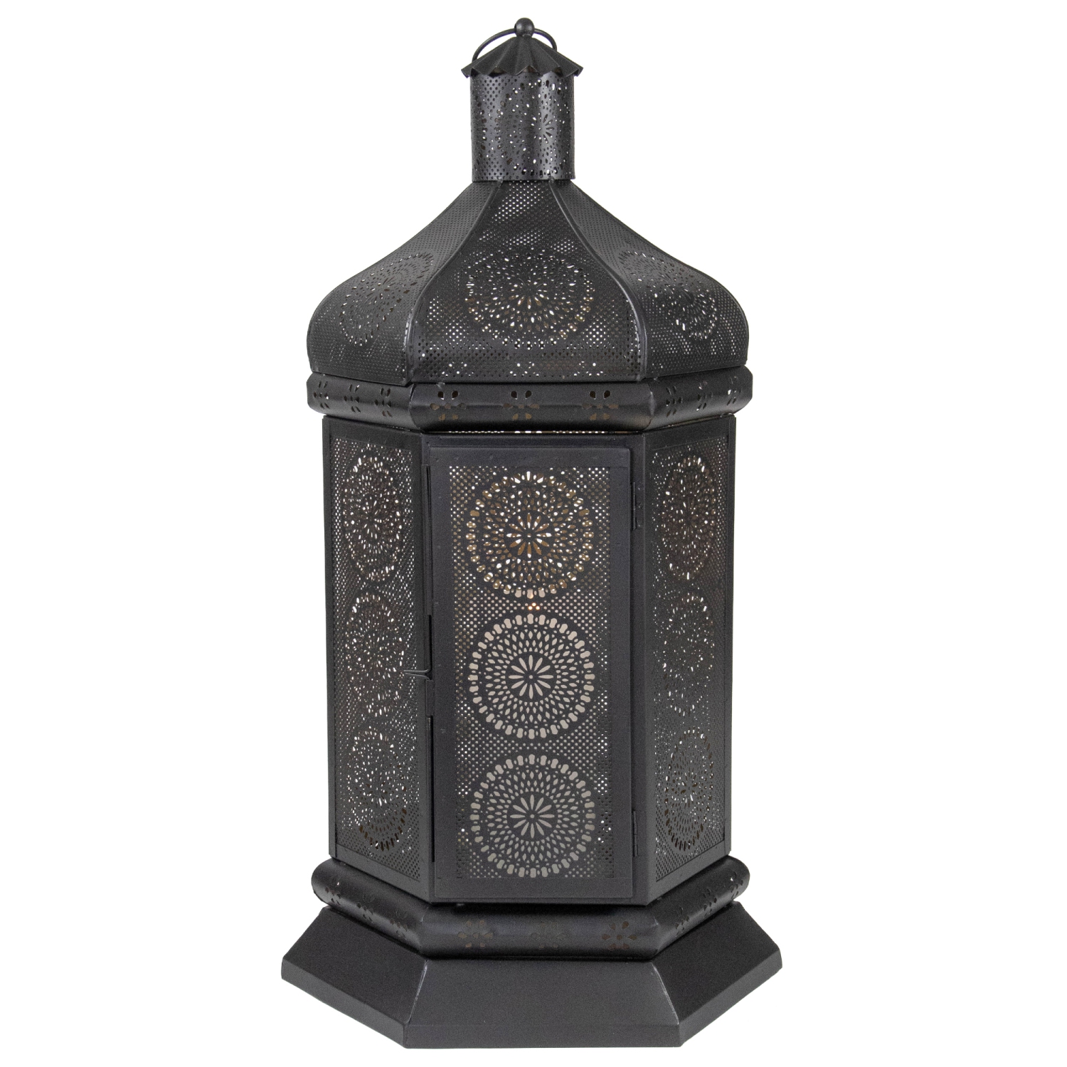 21.5" Black and Gold Moroccan Style Pillar Candle Table Lantern