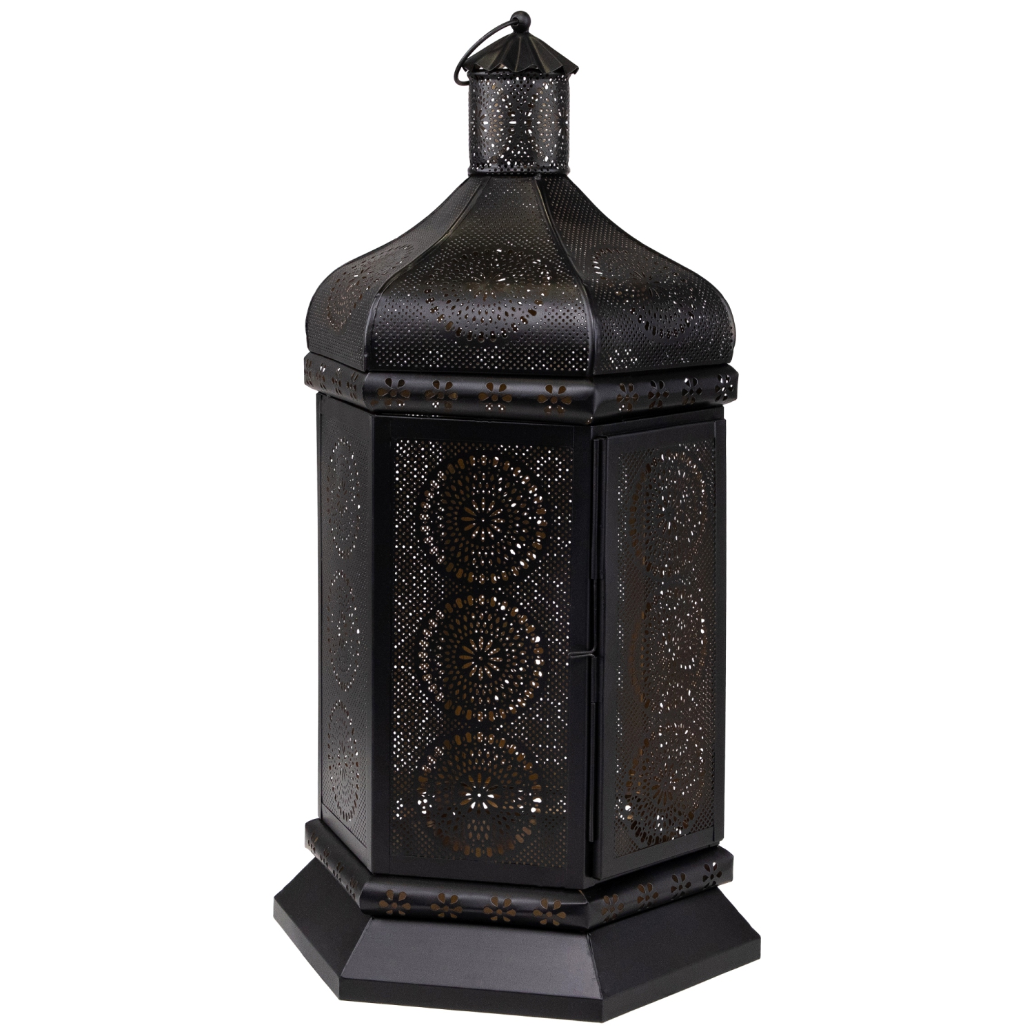 21.5" Black and Gold Moroccan Style Pillar Candle Table Lantern