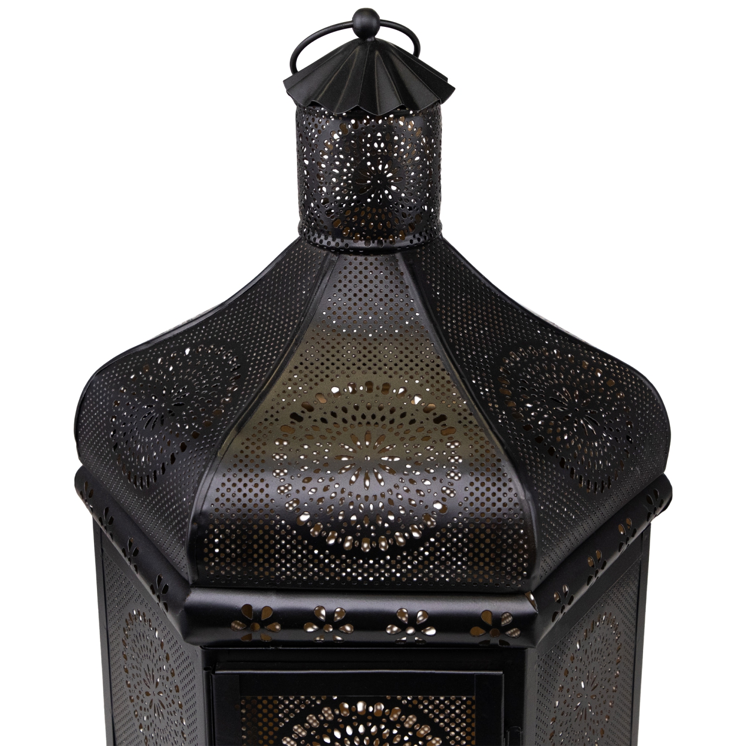 21.5" Black and Gold Moroccan Style Pillar Candle Table Lantern