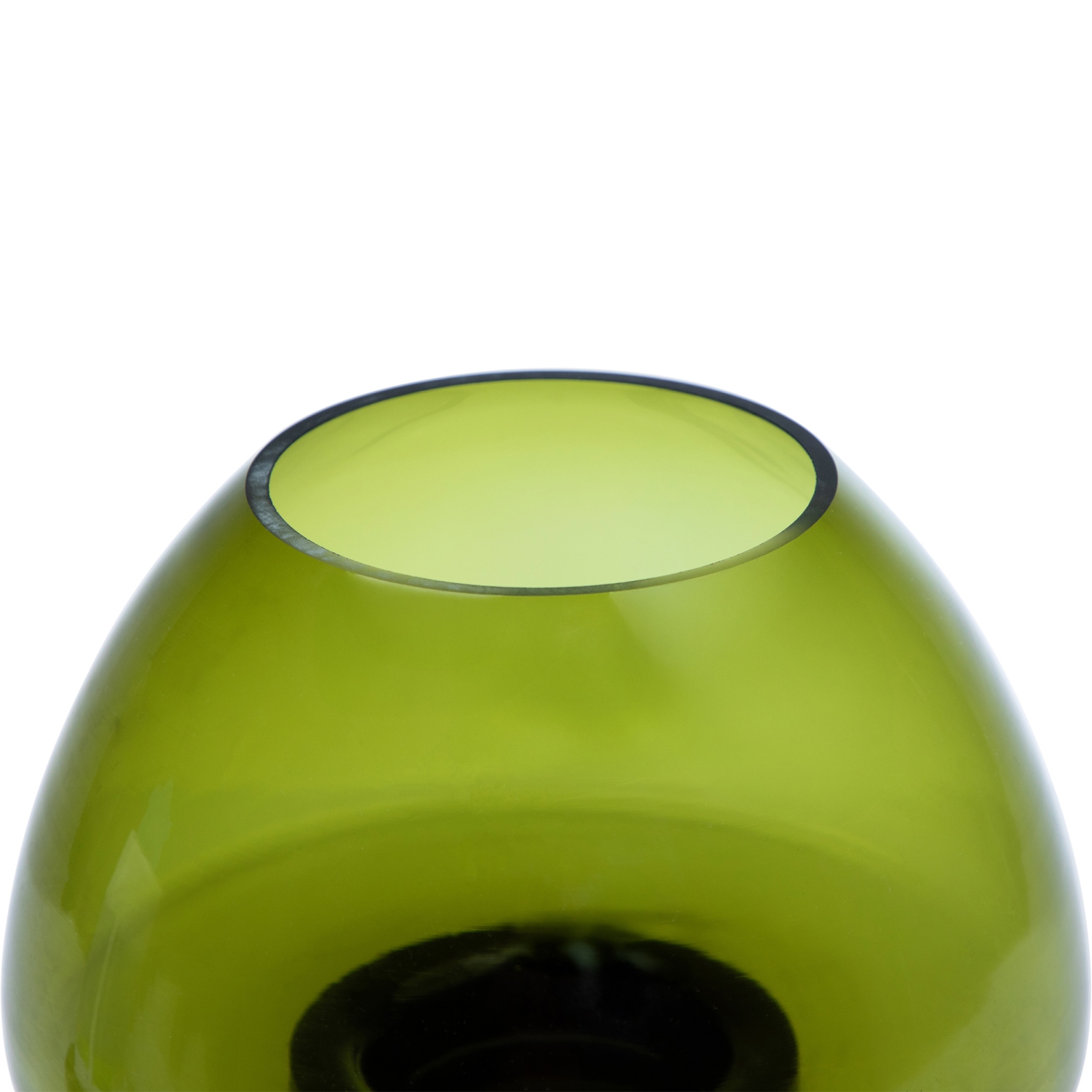 9.75" Transparent Olive Green Glass Candle Holder with Wooden Base