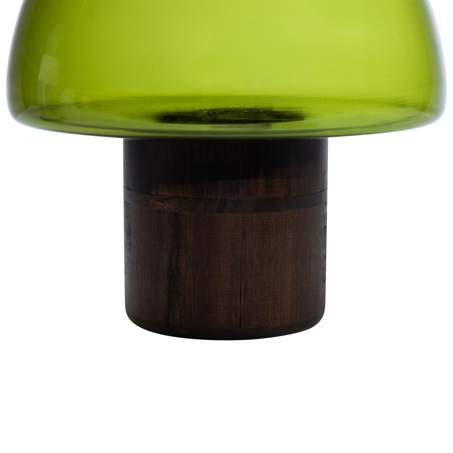 9.75" Transparent Olive Green Glass Candle Holder with Wooden Base