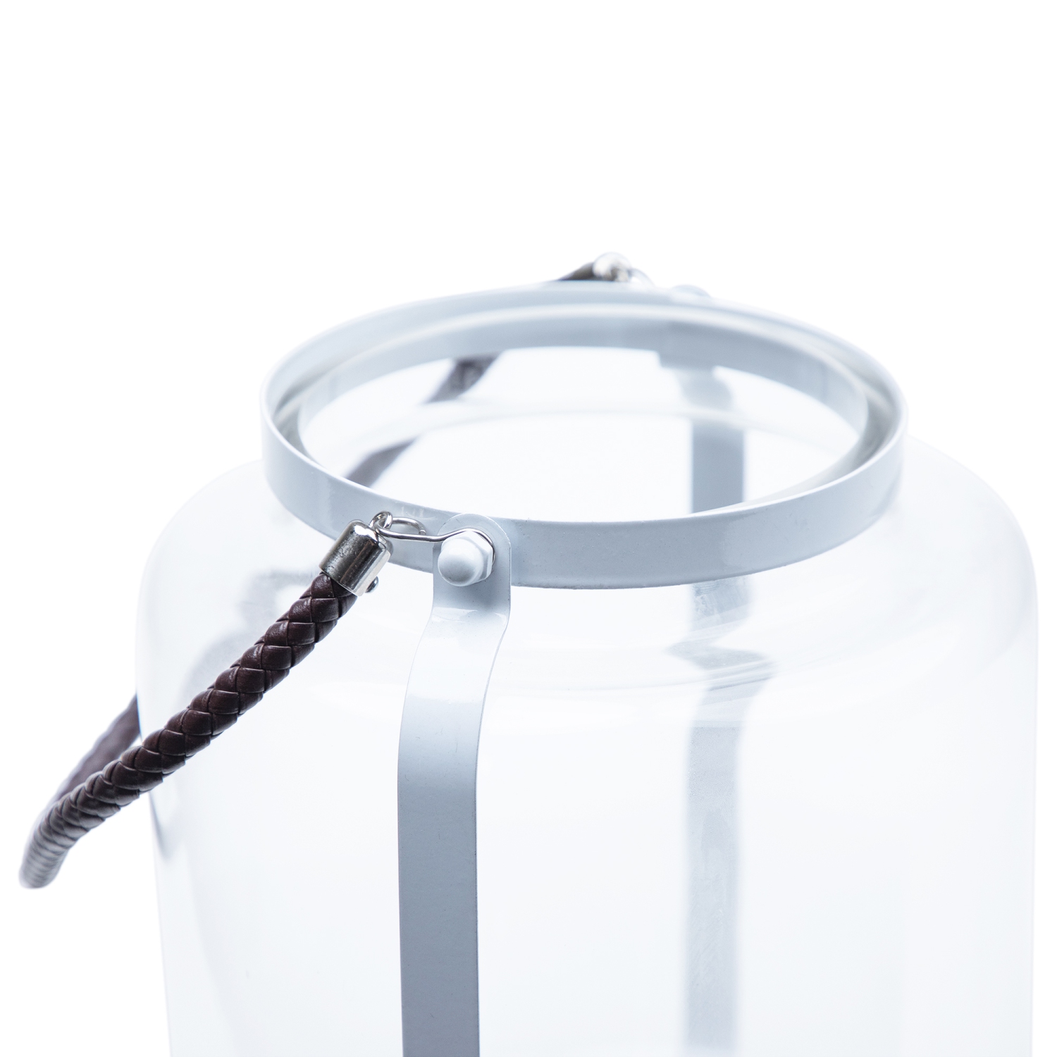 Lanterne pour bougie pilier en verre transparent de 18 po avec cadre en métal blanc