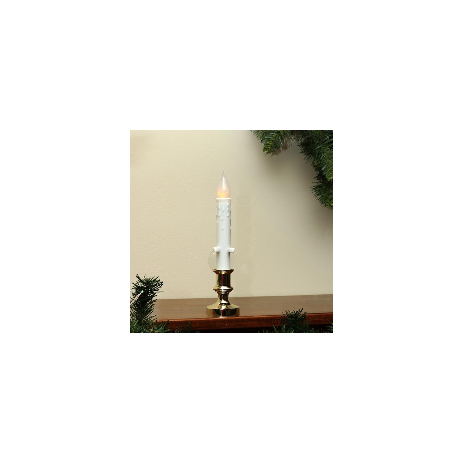 8.5" Pre-Lit White and Gold LED Flickering Window Christmas Candle Lamp