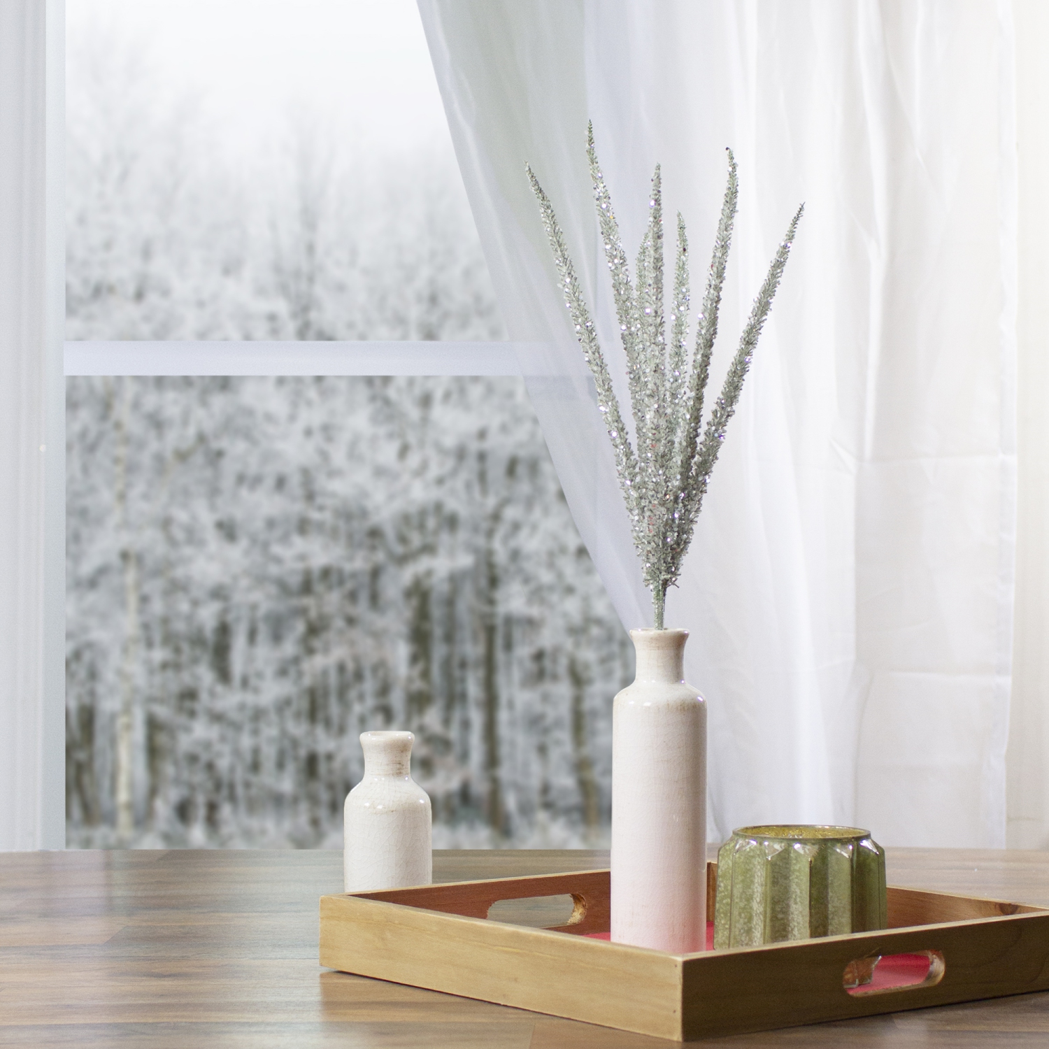 25" White Glittered Artificial Foxtail Christmas Spray