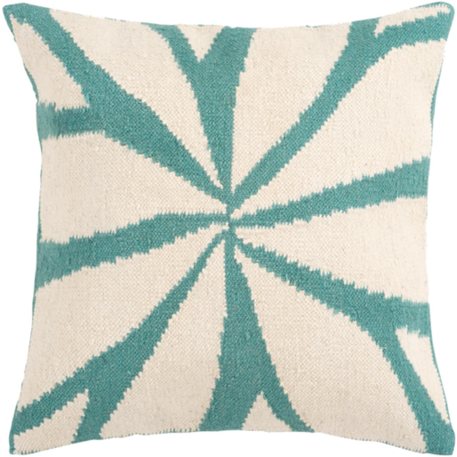 Housse pour coussin décoratif, turquoise et blanc antique, 22 po