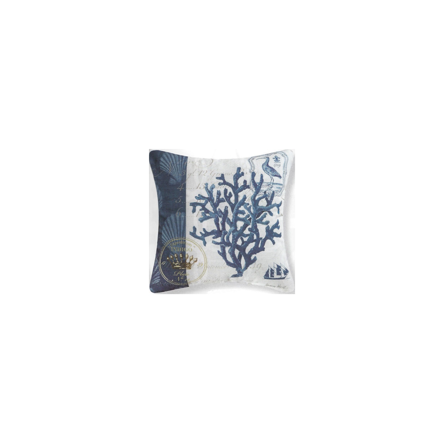 Coussin décoratif carré pour l’extérieur corail indigo et blanc de 18 po - duvet