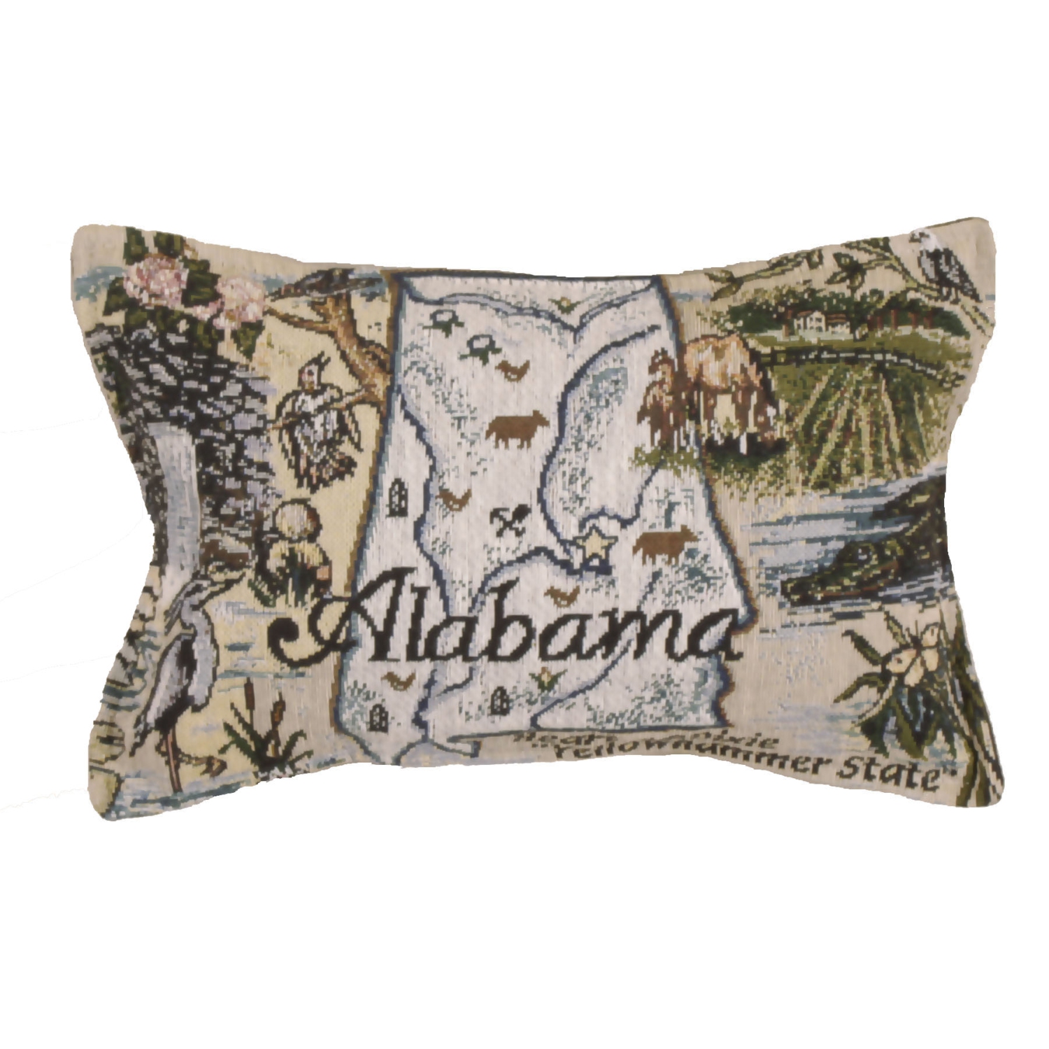 Coussin décoratif rectangulaire avec imprimé de couleur Alabama, beige et vert, 12 po