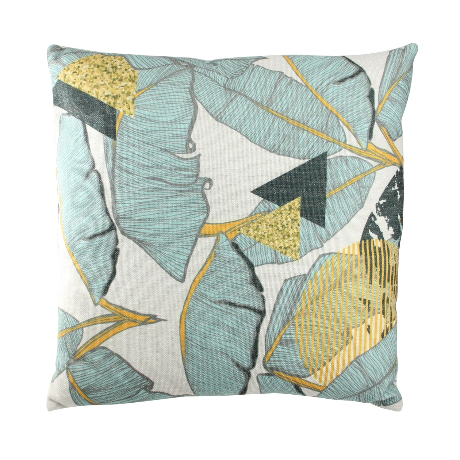 18" Green and Yellow Tropical Banana Leaf Square Throw Pillow