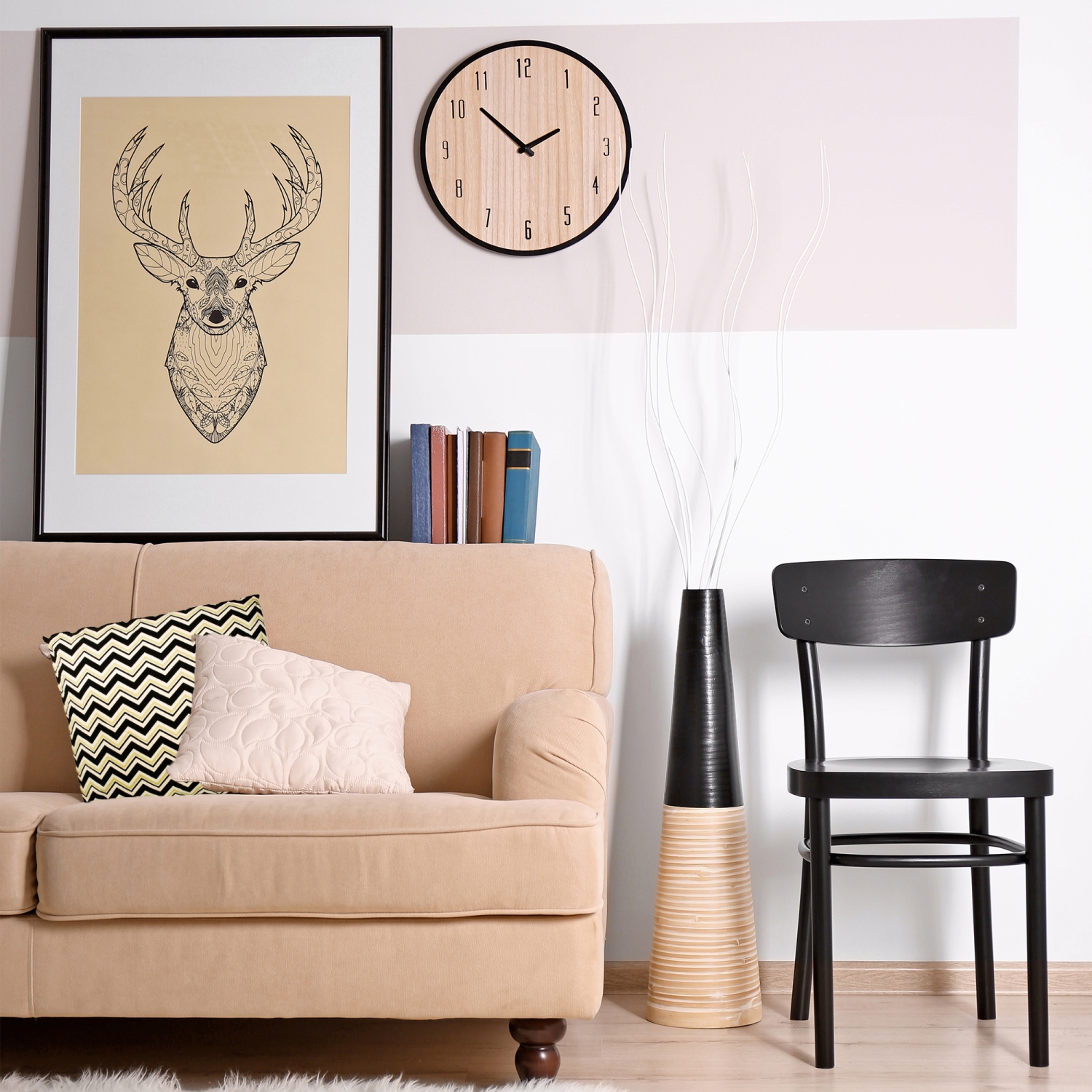 Coussin décoratif à motif de chevrons, beige, noir et ivoire, 30 po Urban Life