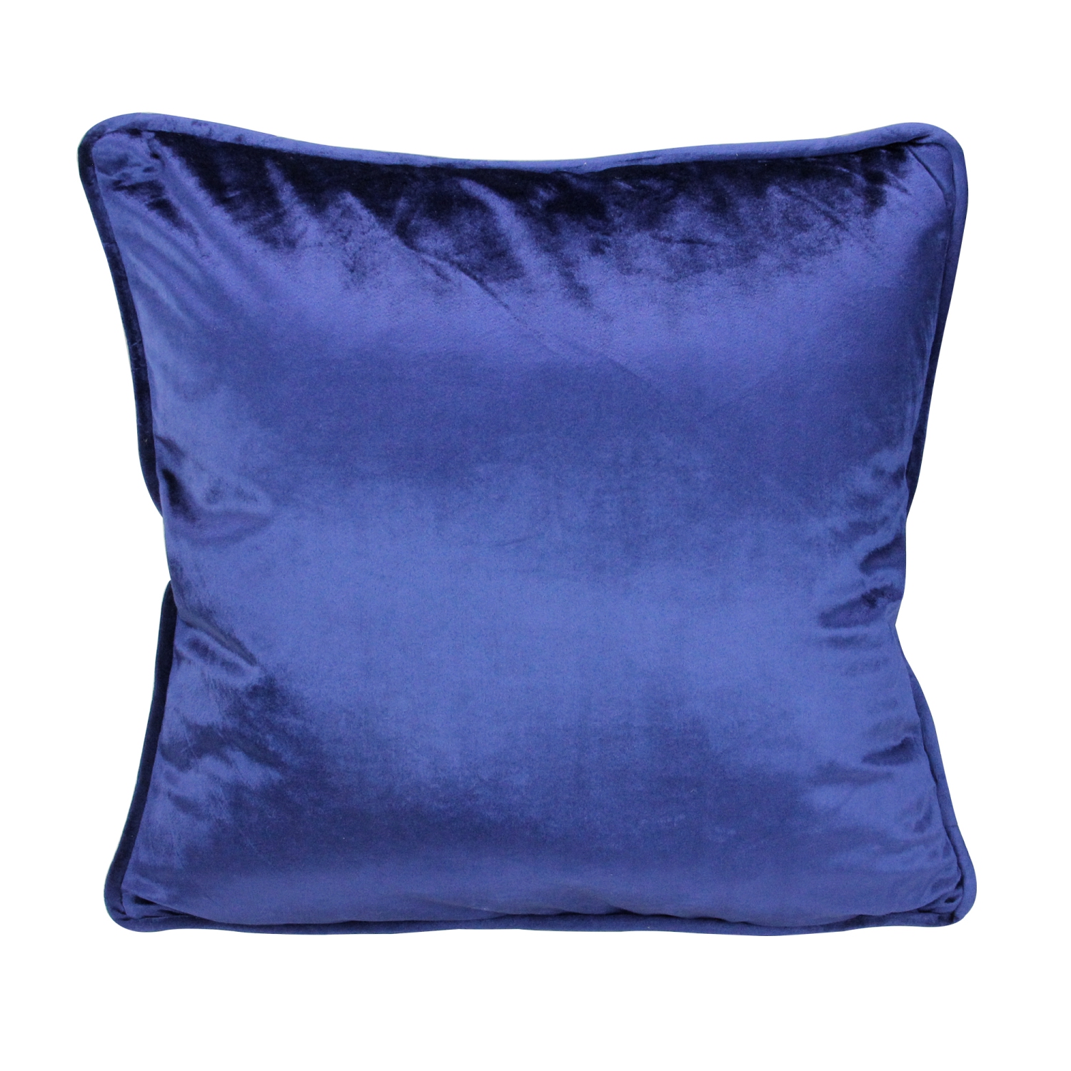 Coussin décoratif carré en velours bleu marine avec bordure à passepoil, 17 po