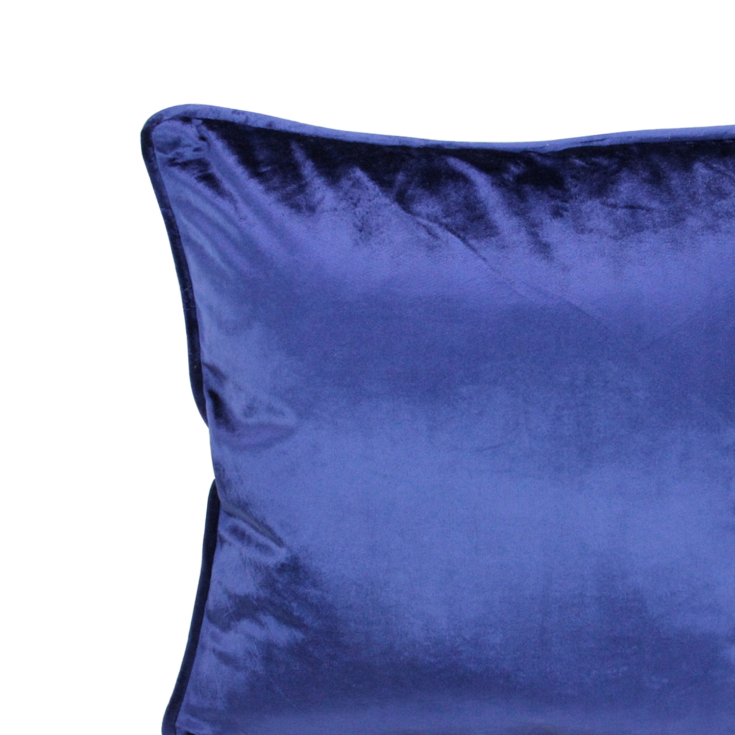 Coussin décoratif carré en velours bleu marine avec bordure à passepoil, 17 po