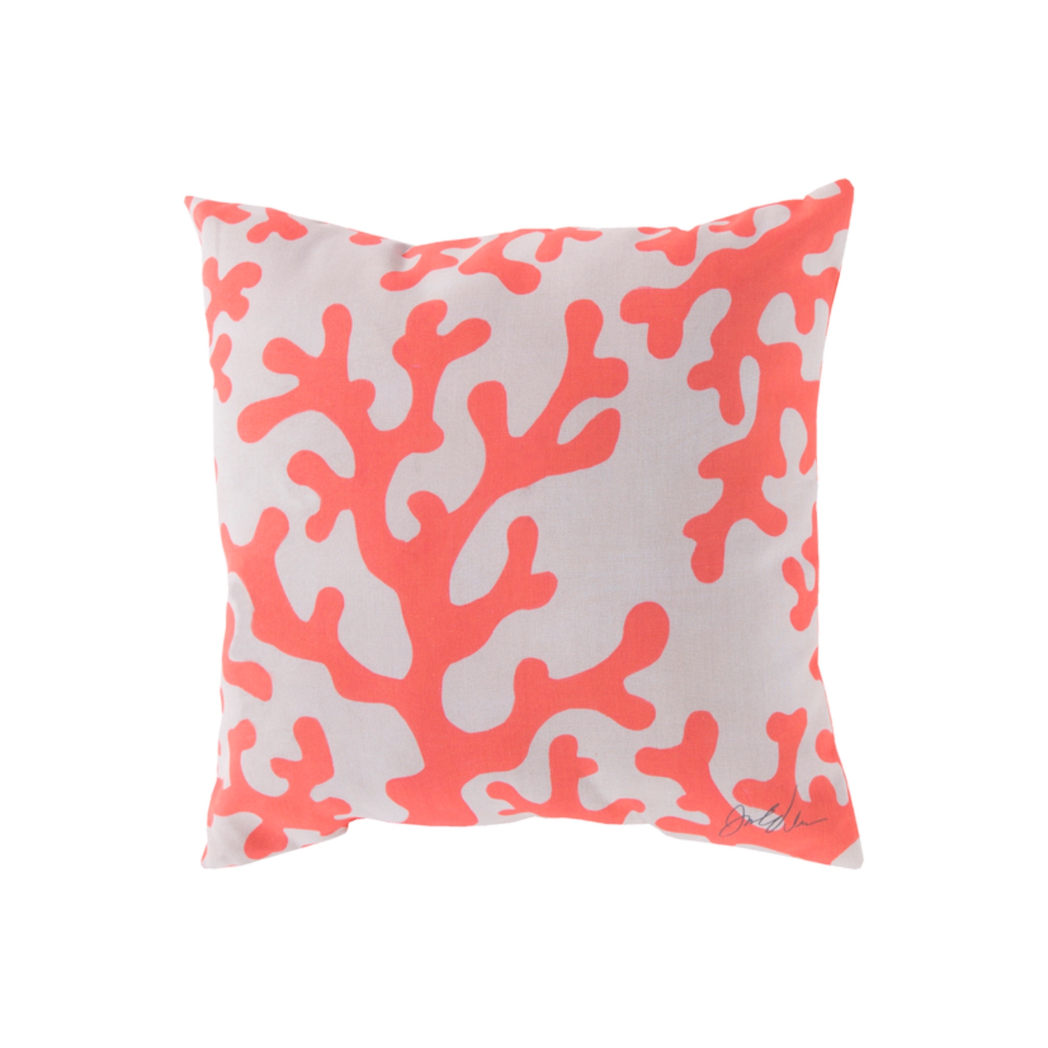 Coussin décoratif carré corail rouge et blanc de 18 po