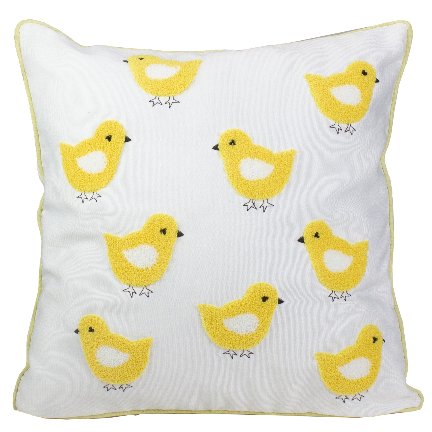 16" Ivory and Yellow Polyester Throw Pillow with Chicks