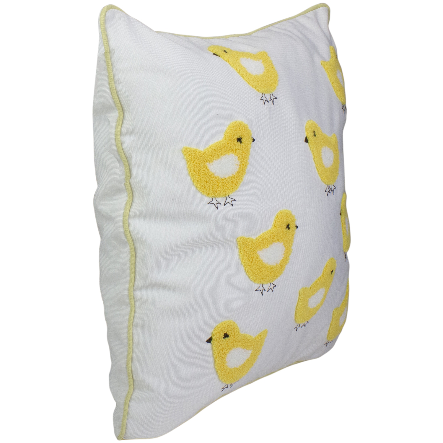 16" Ivory and Yellow Polyester Throw Pillow with Chicks