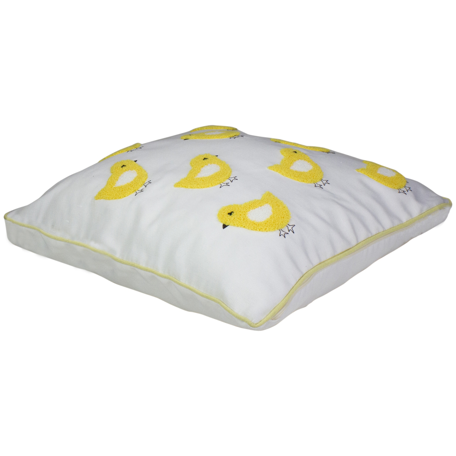 16" Ivory and Yellow Polyester Throw Pillow with Chicks