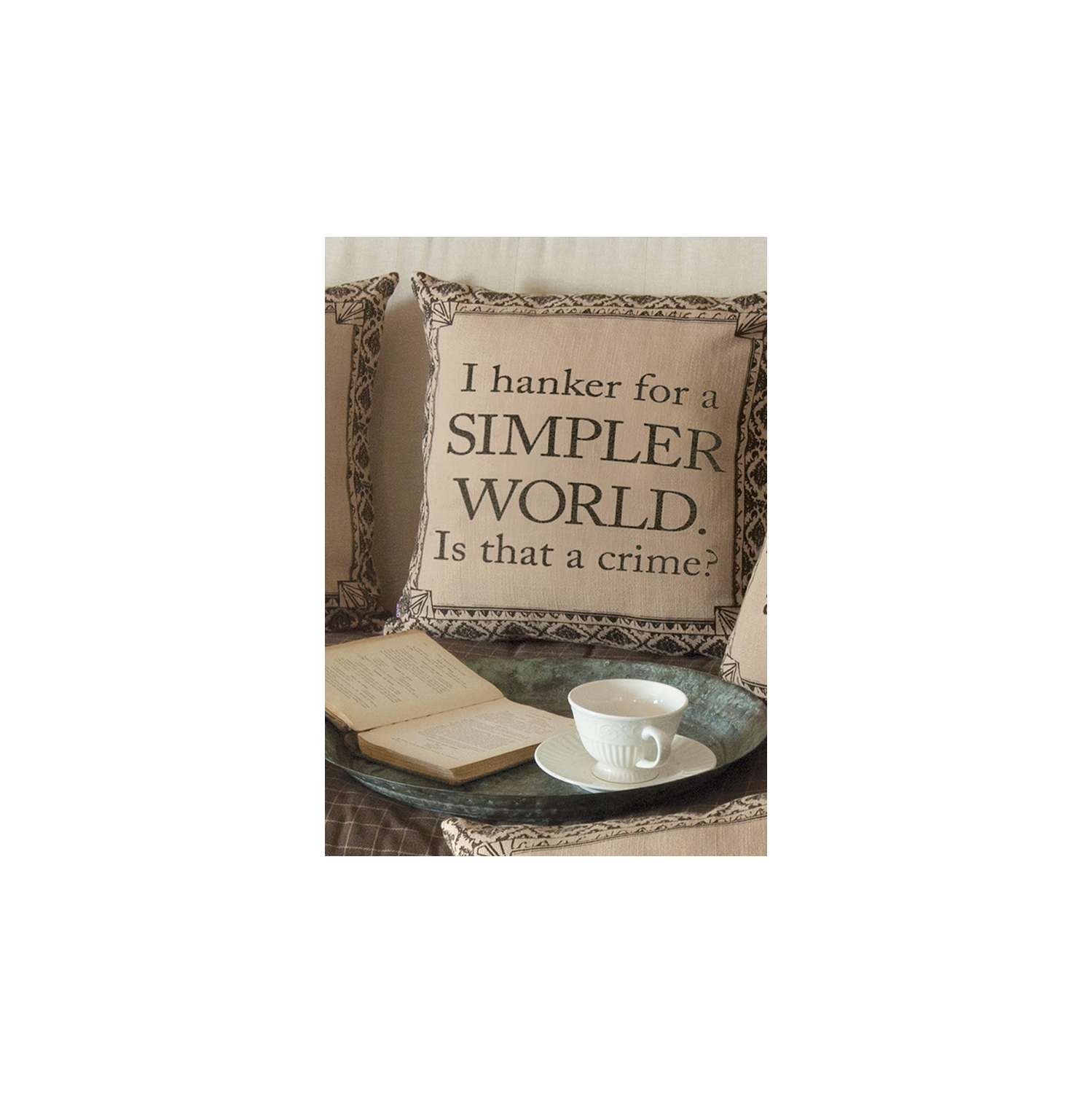 18" Downton Abbey Life "Simpler World" British Decorative Damask Square Throw Pillow