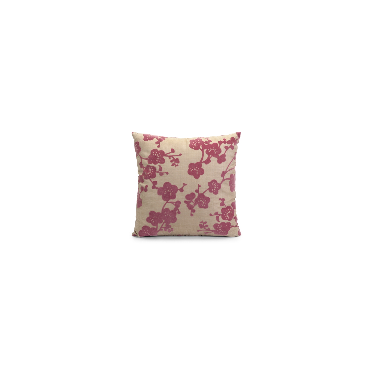 Coussin décoratif carré, cerisier en fleurs rose foncé et blanc cassé, 16 po