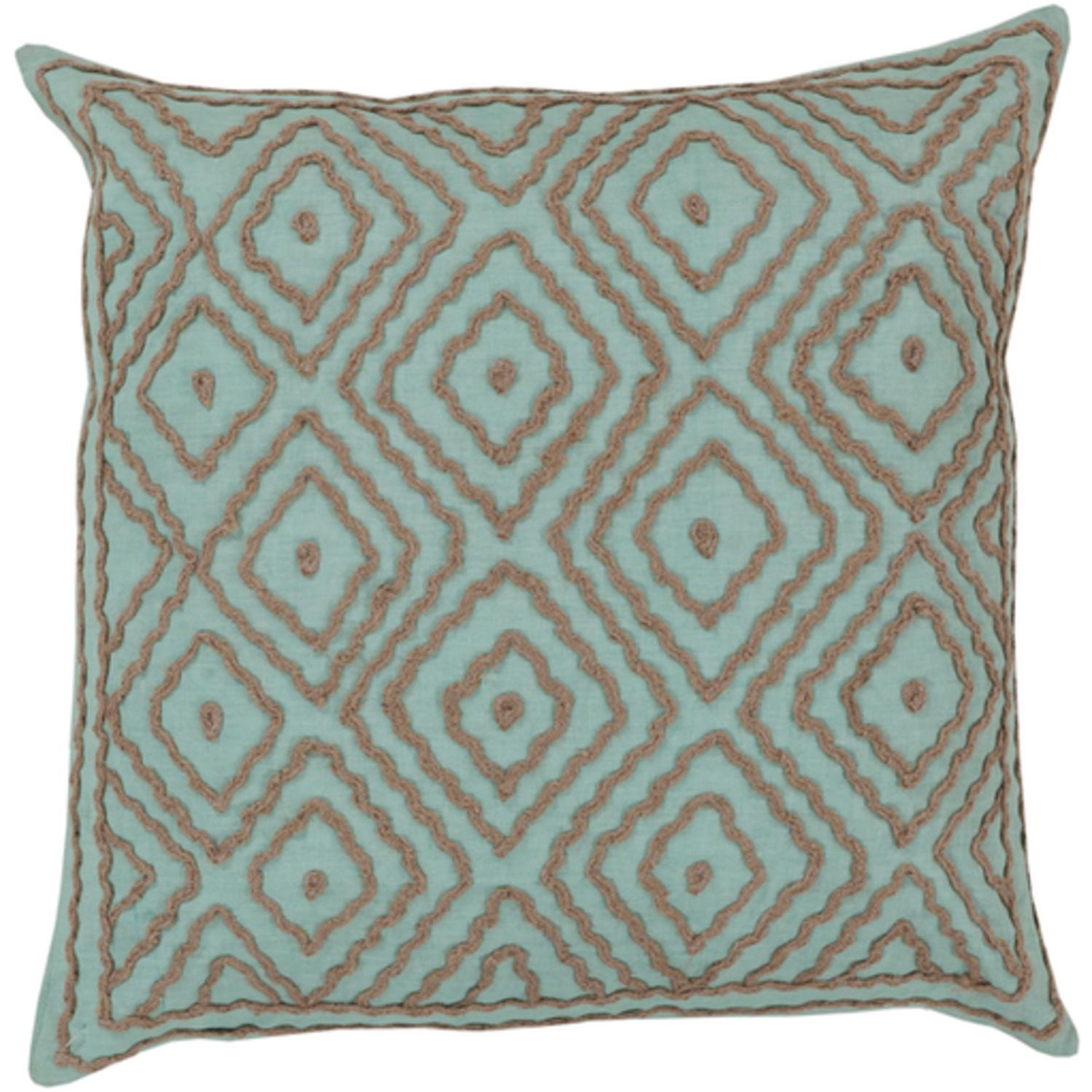 Coussin décoratif à vision en losange bleu mer et beige terre, 18 x 18 po