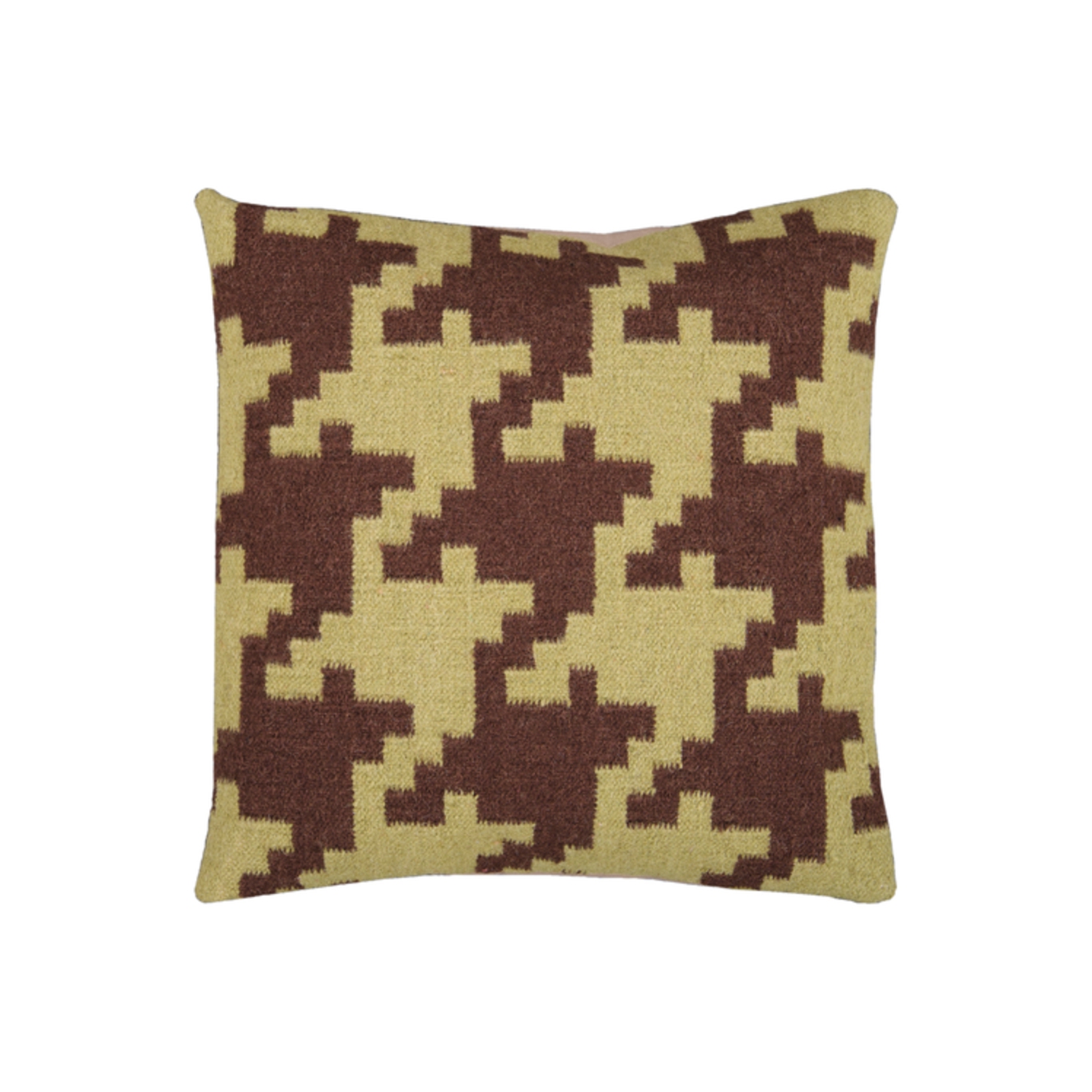 20" Espresso Brown and Avocado Green Houndstooth Decorative Throw Pillow