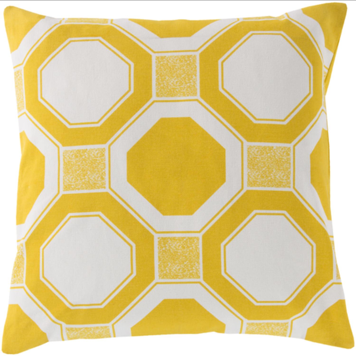 Coussin carré de 20 po avec serrure octogonale, jaune et blanc