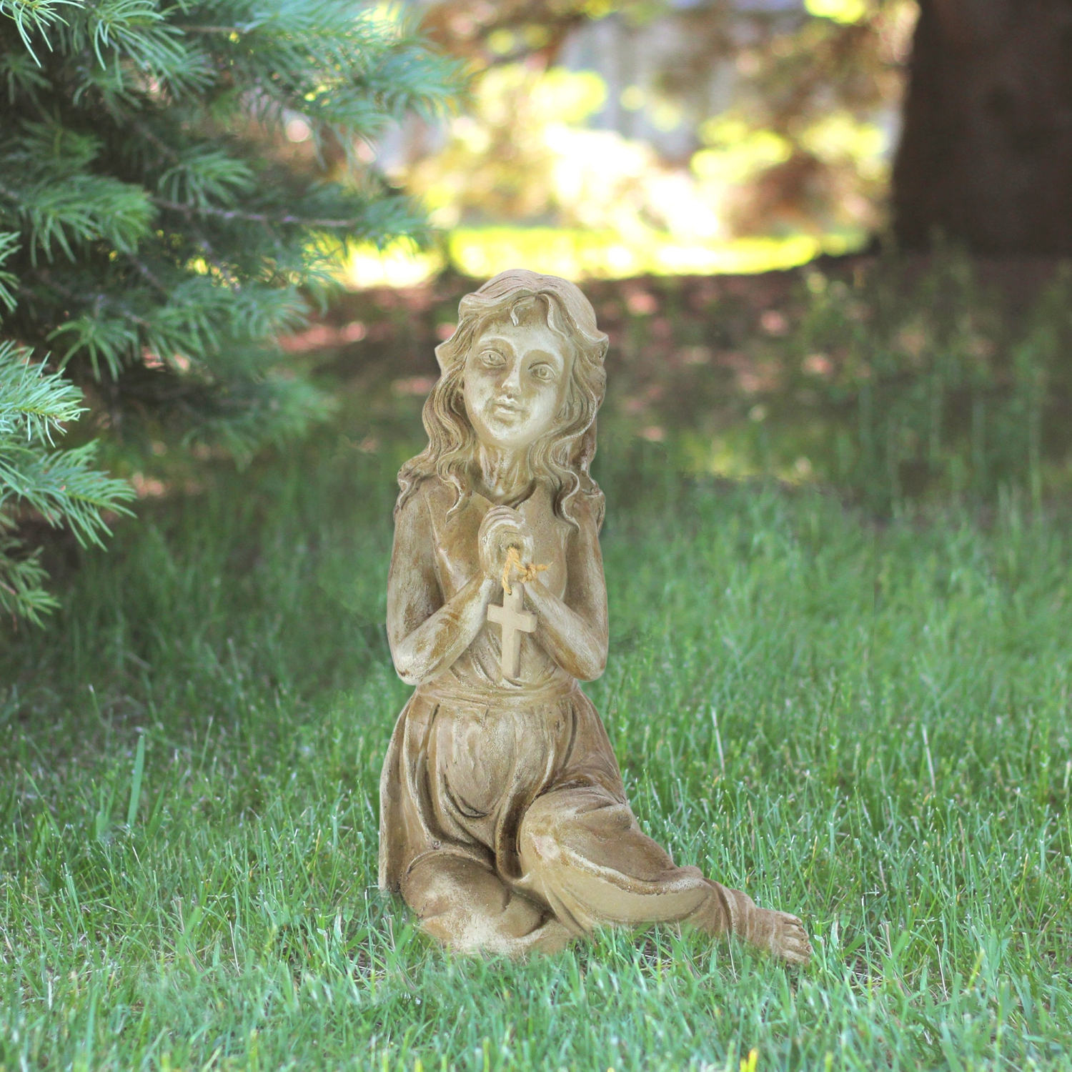 Northlight 14.5" Inspirational Sitting Angel with Cross Outdoor Garden Statue - Brown