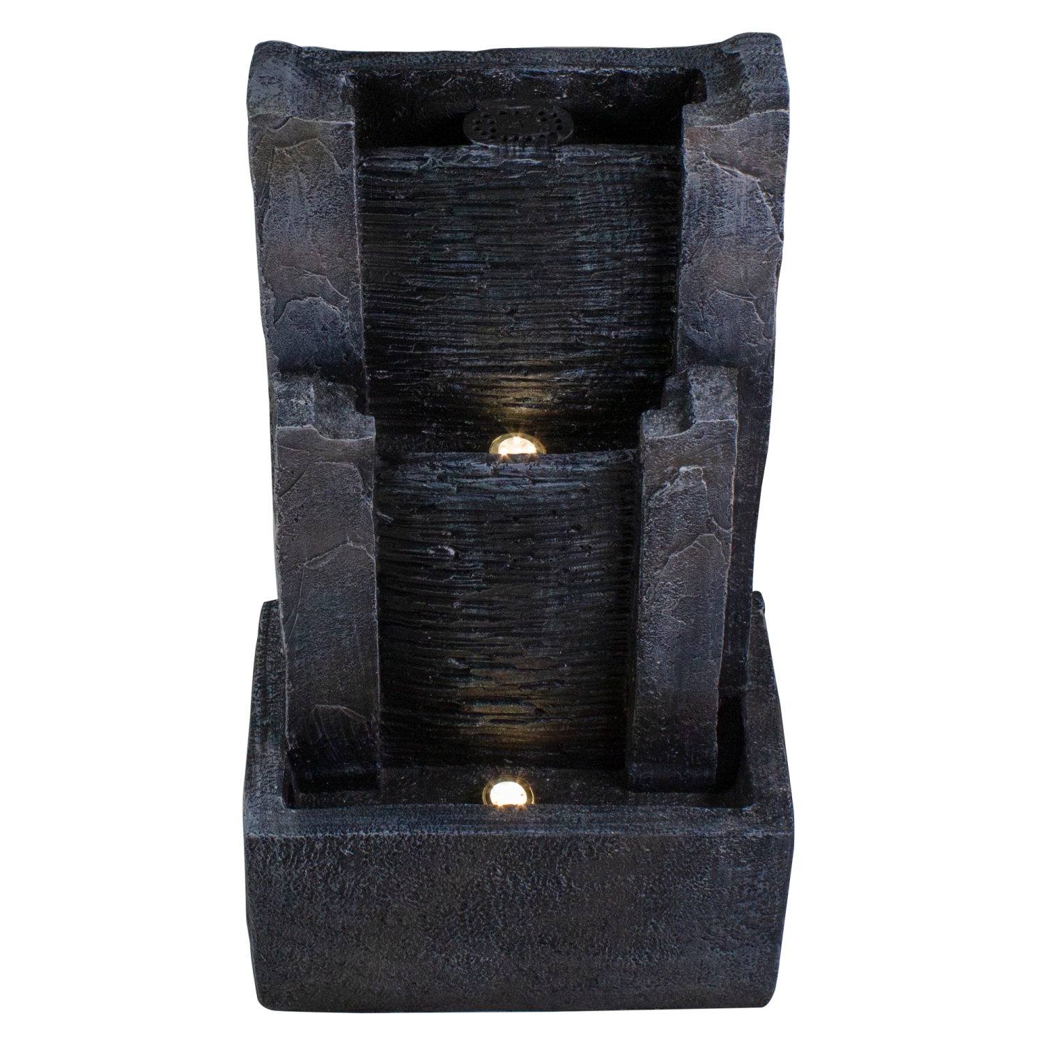 23.5" Black and Gray Modern Lighted Three-tier Outdoor Garden Water Fountain