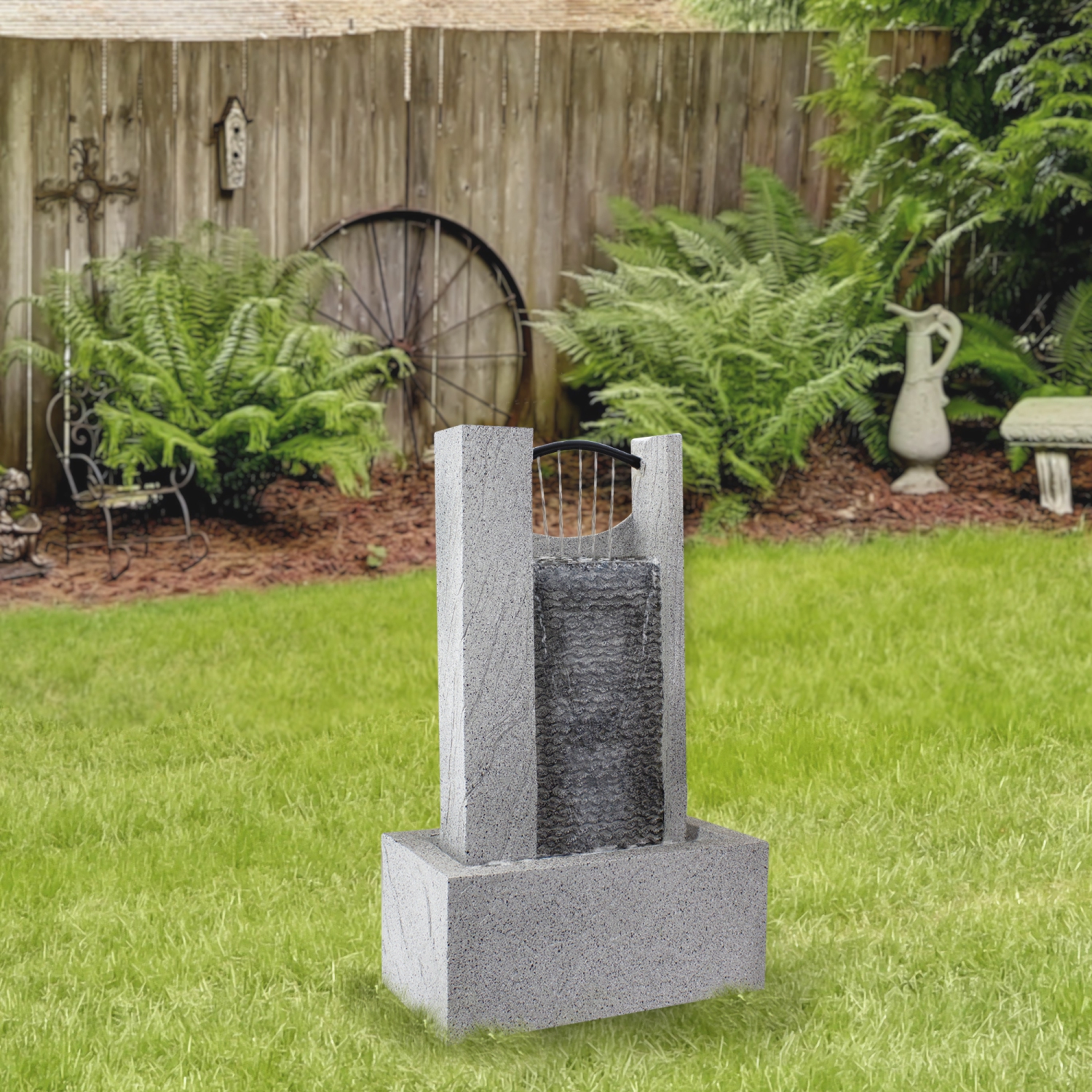 23" Gray Modern Style Rainfall Outdoor Water Fountain