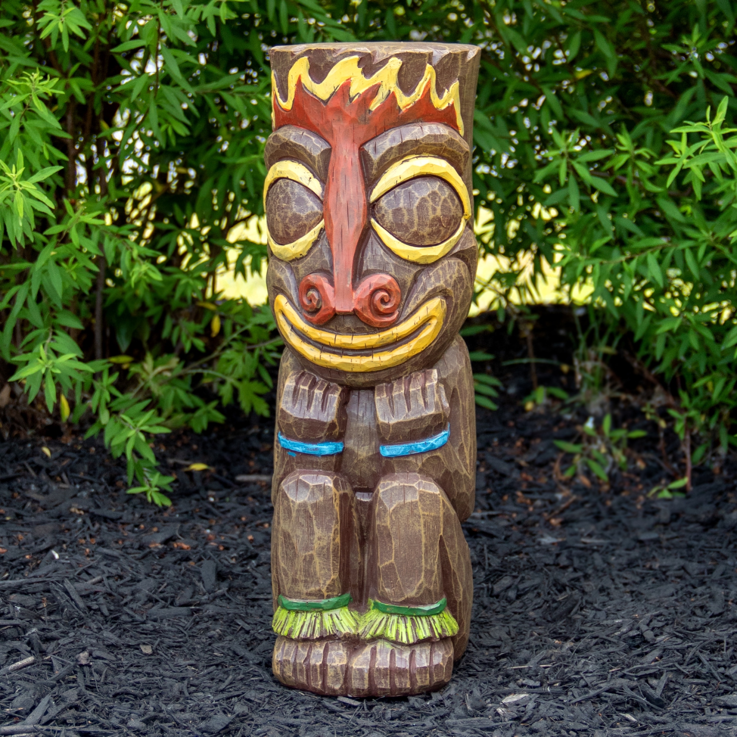 Statue Tiki de feu de jardin en polynésien illuminée solaire de 16 po