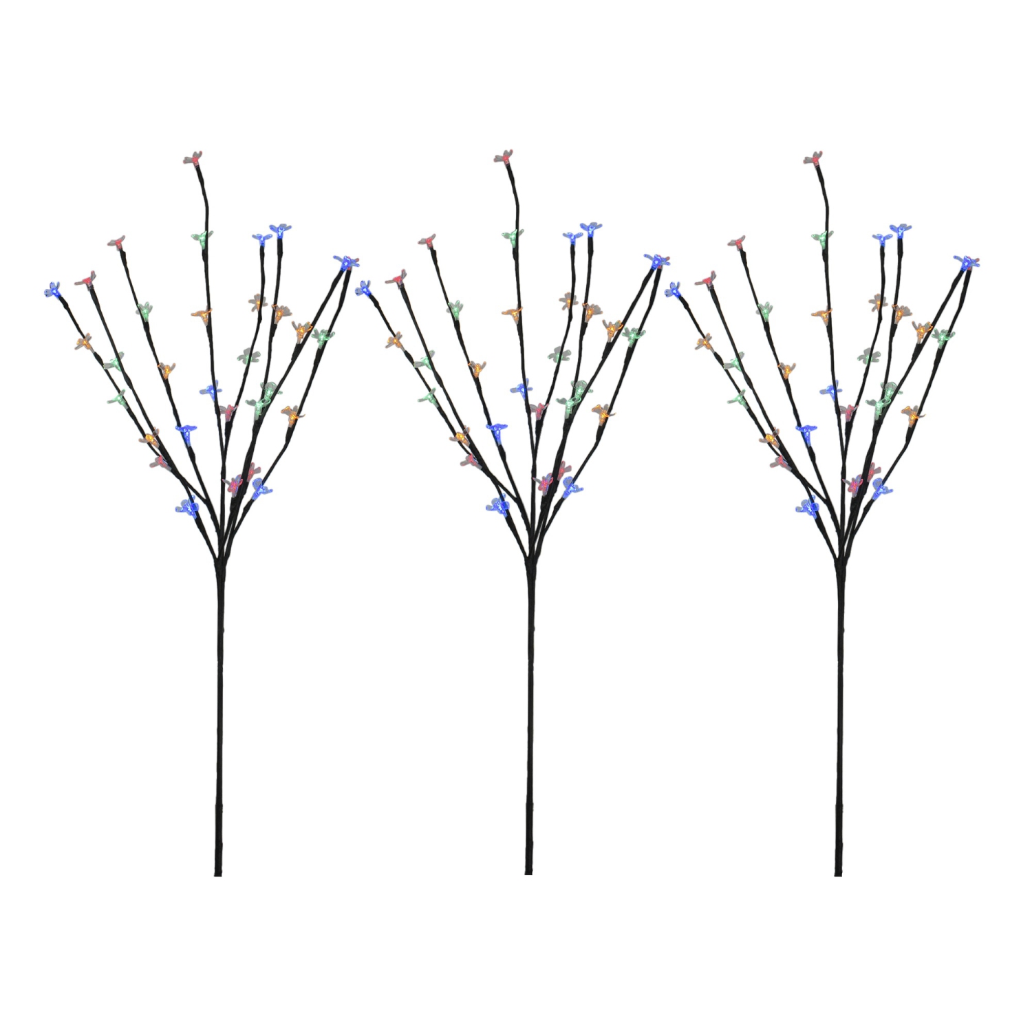 Set of 3 Pre-Lit Cherry Blossom Artificial Tree Branches, 72 Multi LED Lights