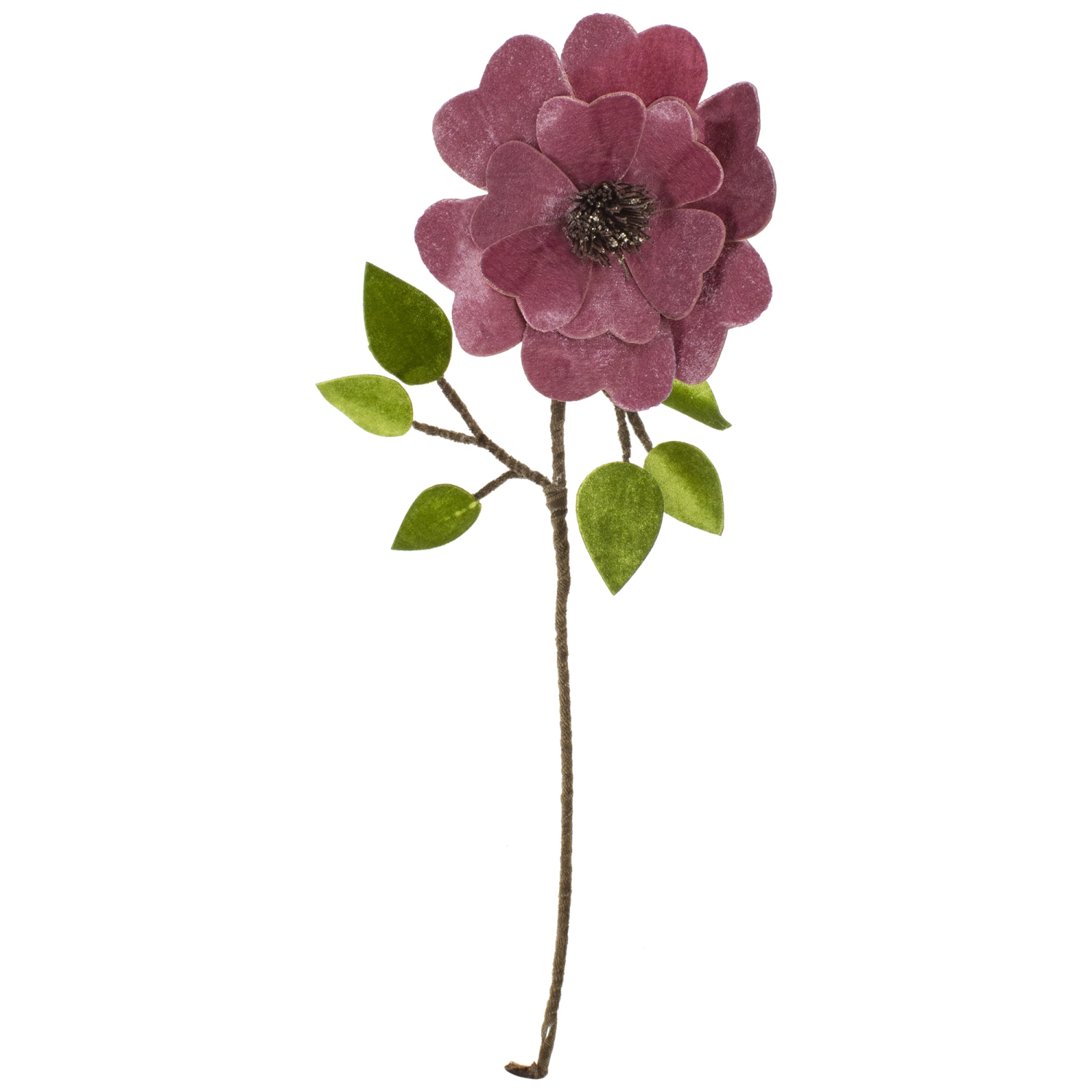 21.5" Pink Heart Flower with Stem and Leaves Christmas Pick