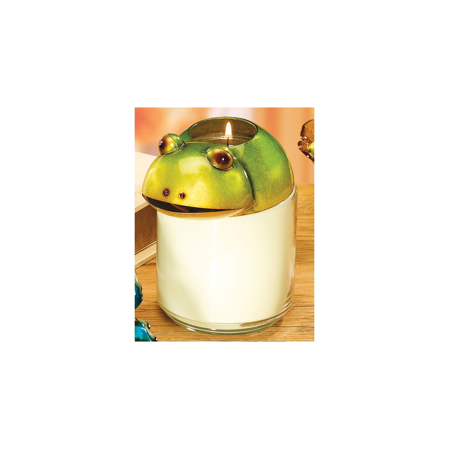 5.5" Green and White Hand Painted Frog Jar Candle Topper