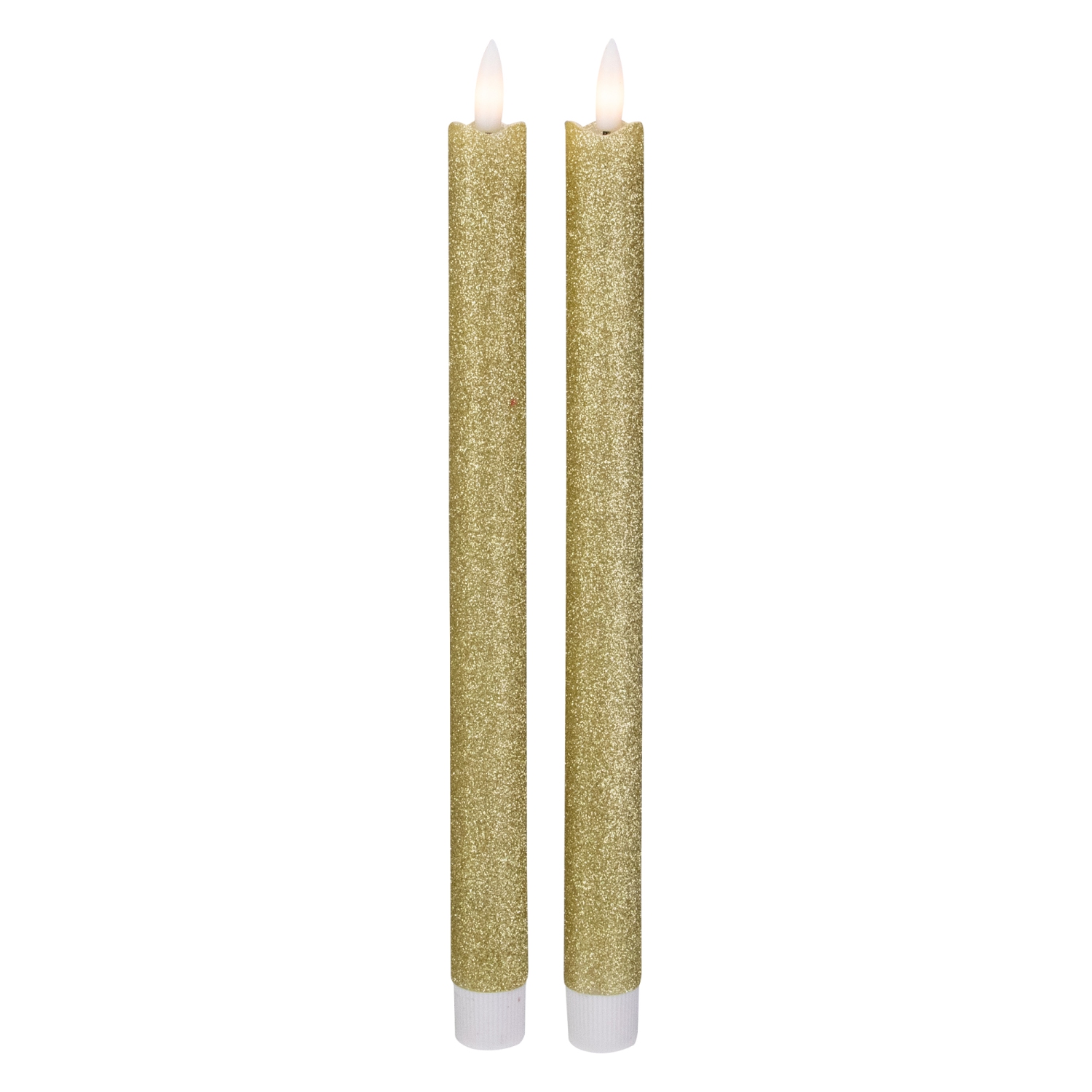 Set 2 Gold Glittered Flameless LED Taper Christmas Candles 11"