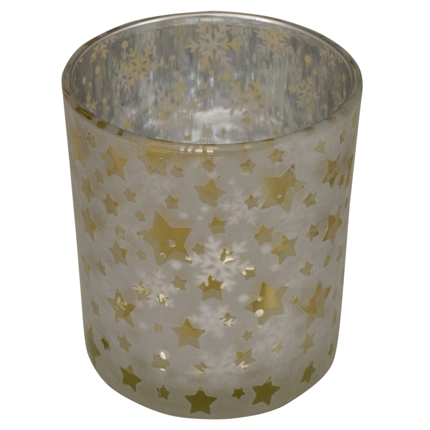 Porte-bougie en verre sans flamme, étoiles argentées et dorées et flocons de neige, 3 po