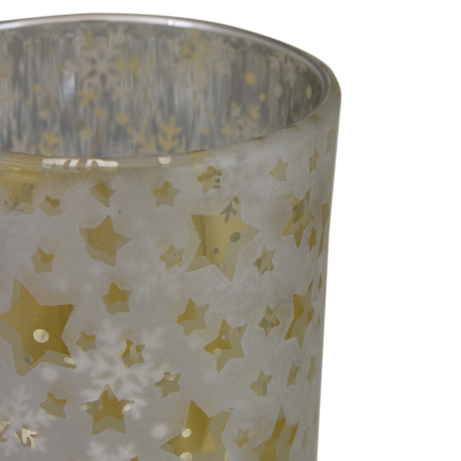 Porte-bougie en verre sans flamme, étoiles argentées et dorées et flocons de neige, 3 po